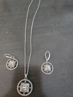 Judith Jack Silver-Tone Geometric Pendant Necklace & Earrings Set
